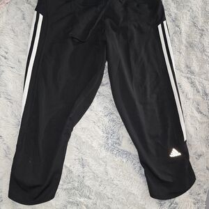 Adidas Women's Black Capri Pants with White Stripes - XL